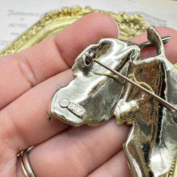 Vintage BSK Brushed Enamel & Rhinestone Leaves Leaf Brooch Moss Green  Enamel - Picture 4 of 5